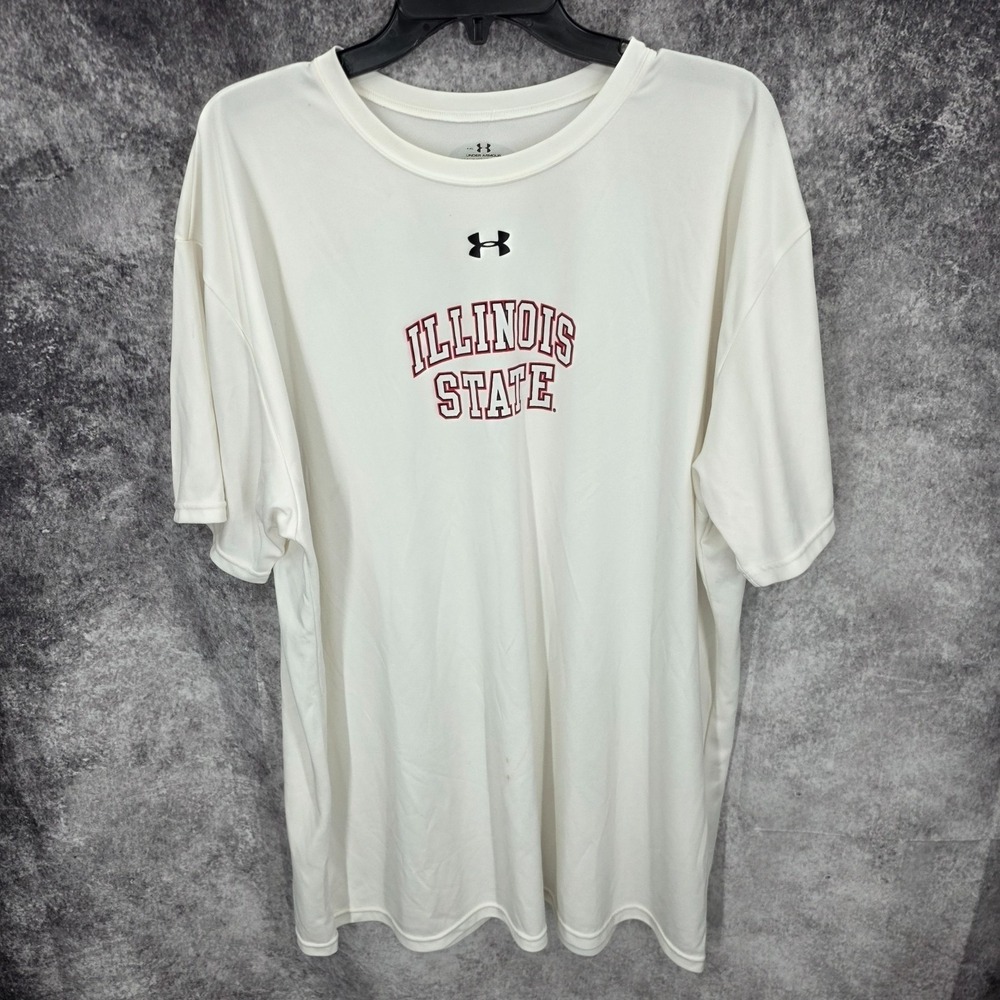 Illinois Fighting Illini Under Armour T Shirt Mens 2XL White NCAA Short Sleeve‎